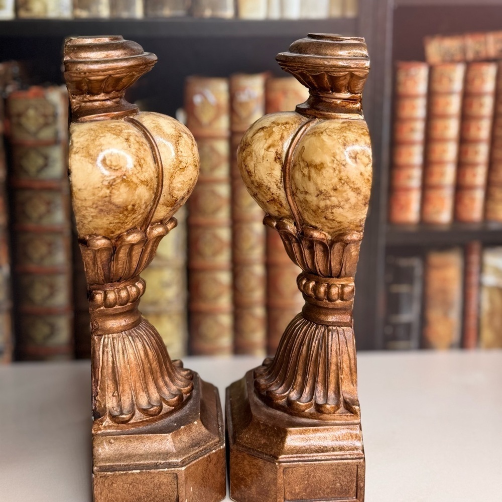 Vintage Estate Marble Inlay Wooden Bookends - Picture 7 of 10